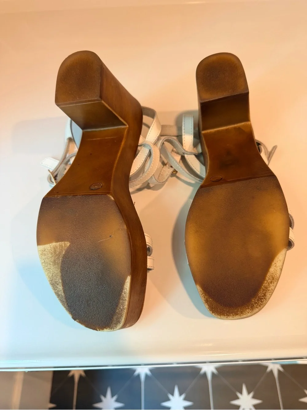 Seychelles White Leather Strappy Platform Sandal with Wood Block Heel